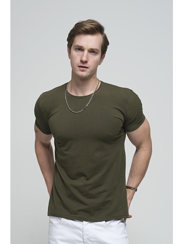 Oksit Slim Fit Elastanlı Bisiklet Yaka Erkek Basic Tişört
