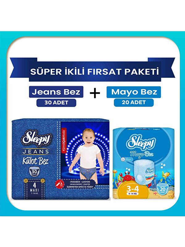 Sleepy Süper 2'li Fırsat Paketi(Jeans Külot Bez 4 Numara 30 Adet + Mayo Külot Bez 4 Numara 20 Adet)