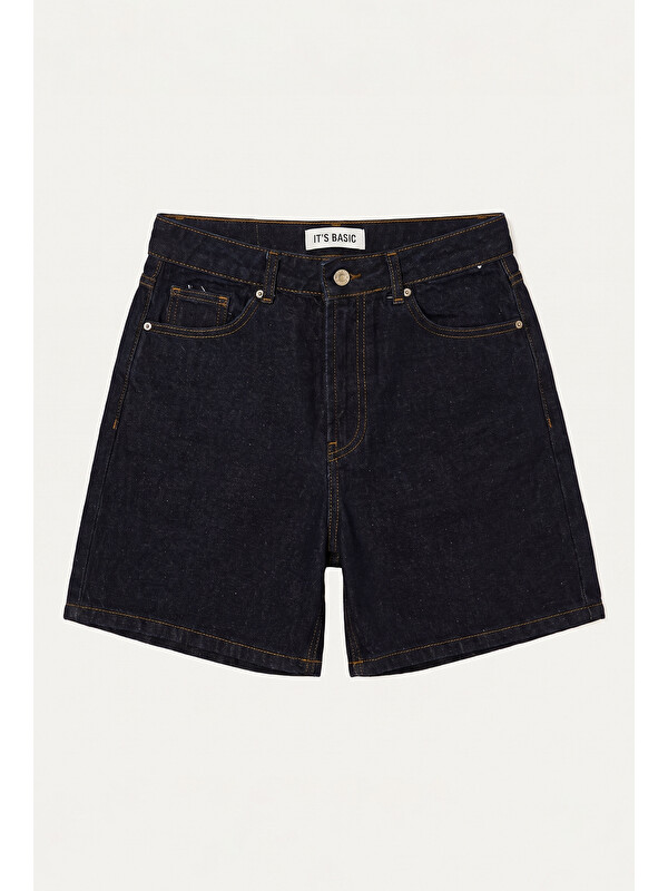 It's Basic Kadın İndigo Selvedge Diana 7s6-50 Relax Mom Fit Denim Şort