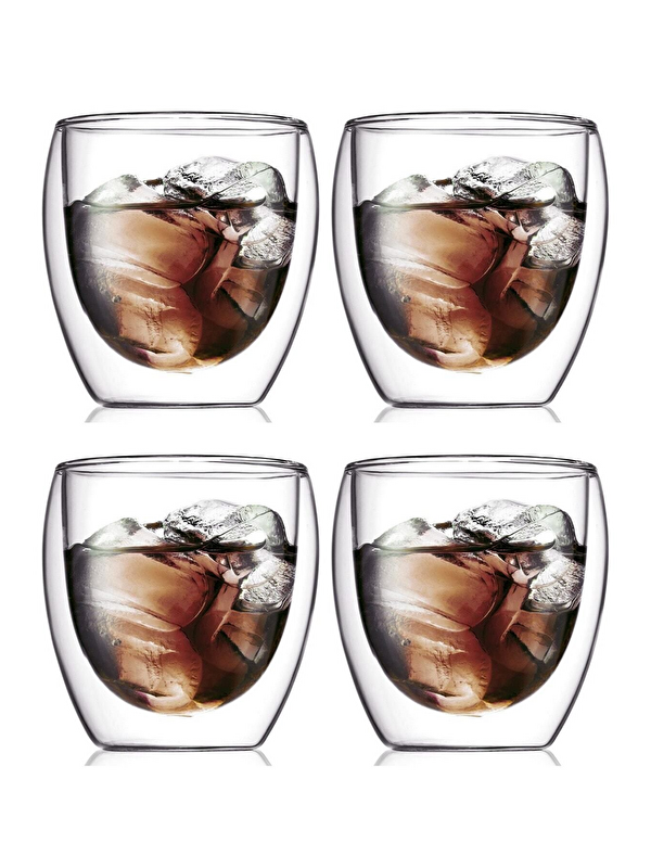 Kitchen Design Lab Çift Cidarlı Borosilikat 250 ml Şeffaf Cam Bardak 4 Adet 2771