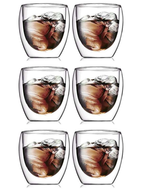 Kitchen Design Lab Çift Cidarlı Borosilikat 250 ml Şeffaf Cam Bardak 6 Adet - 2771