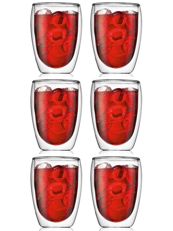 Kitchen Design Lab Çift Cidarlı Borosilikat 350 ml Şeffaf Cam Bardak 6 Adet - 2772