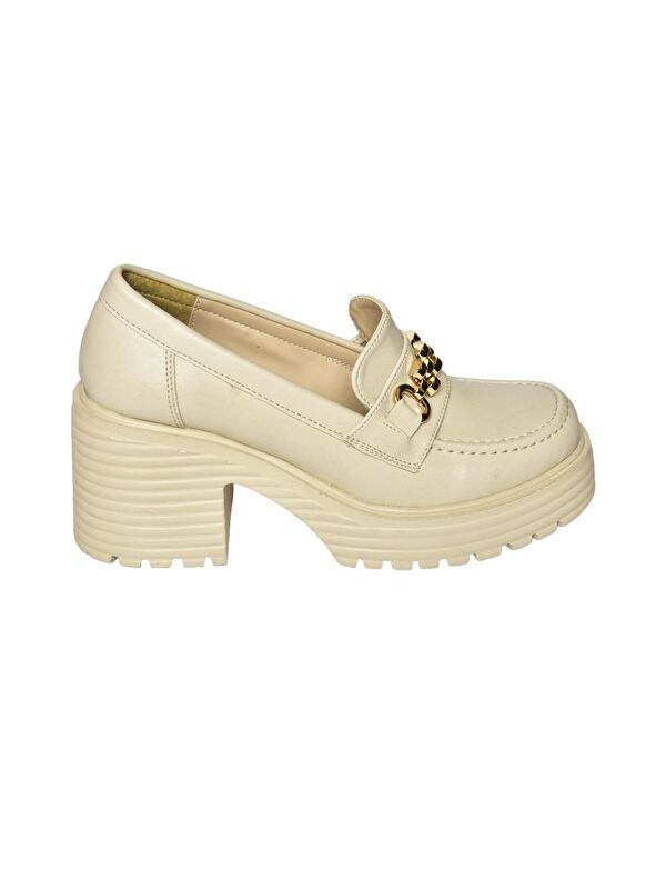 R9960560 Bej Kadın Topuklu Loafer Ayakkabı - Görsel 5