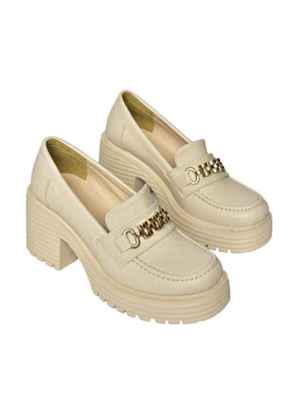 R9960560 Bej Kadın Topuklu Loafer Ayakkabı - Görsel 6