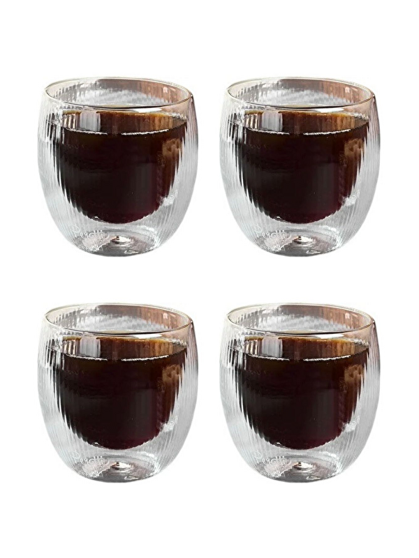 Kitchen Design Lab Çift Cidarlı Çizgili Cam 250 ml Bardak Seti 4 Adet 2321