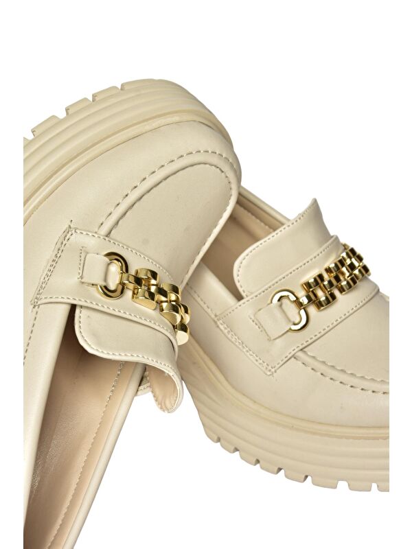 R9960560 Bej Kadın Topuklu Loafer Ayakkabı - Görsel 7