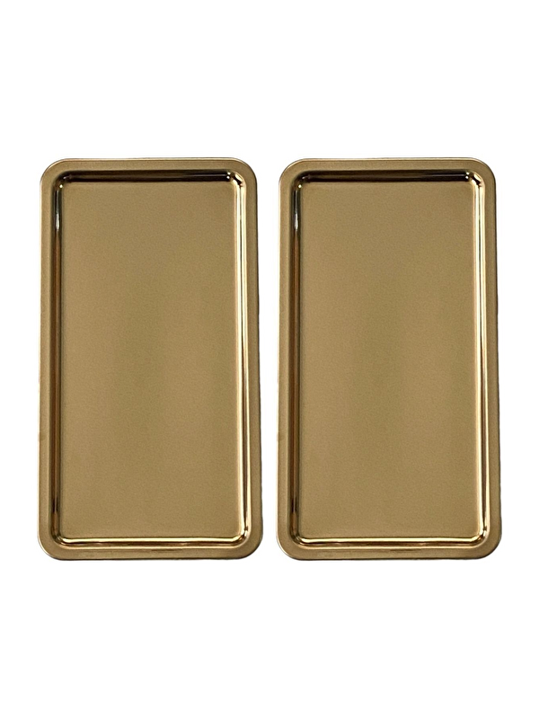 Kitchen Design Lab Paslanmaz Çelik Gold Renk Dikdörtgen Geniş Metal Düz Sunum Tepsisi  2 Adet