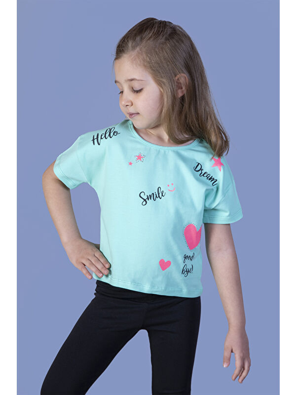 Toontoykids Kız Çocuk Crop Model Neon Baskılı Tişört