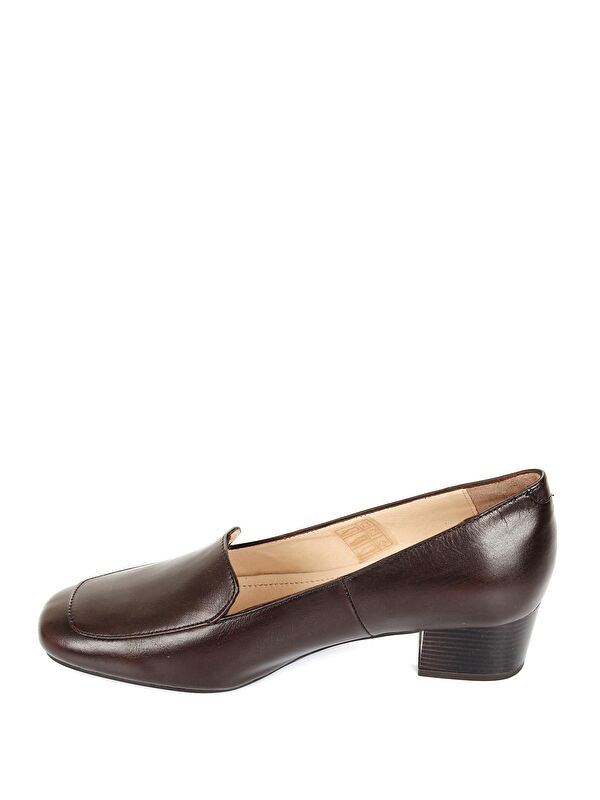 KAHVERENGİ Hakiki Deri Küt Burun Kısa Kalın Topuklu Kadın Ayakkabı 13312 - Görsel 7