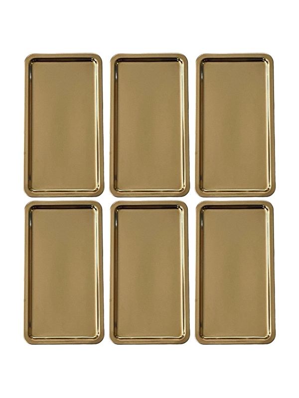 Kitchen Design Lab Paslanmaz Çelik Gold Renk Dikdörtgen Geniş Metal Düz Sunum Tepsii 6 Adet