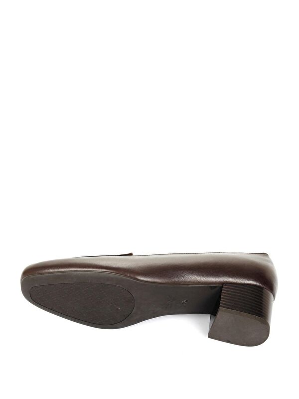 KAHVERENGİ Hakiki Deri Küt Burun Kısa Kalın Topuklu Kadın Ayakkabı 13312 - Görsel 8