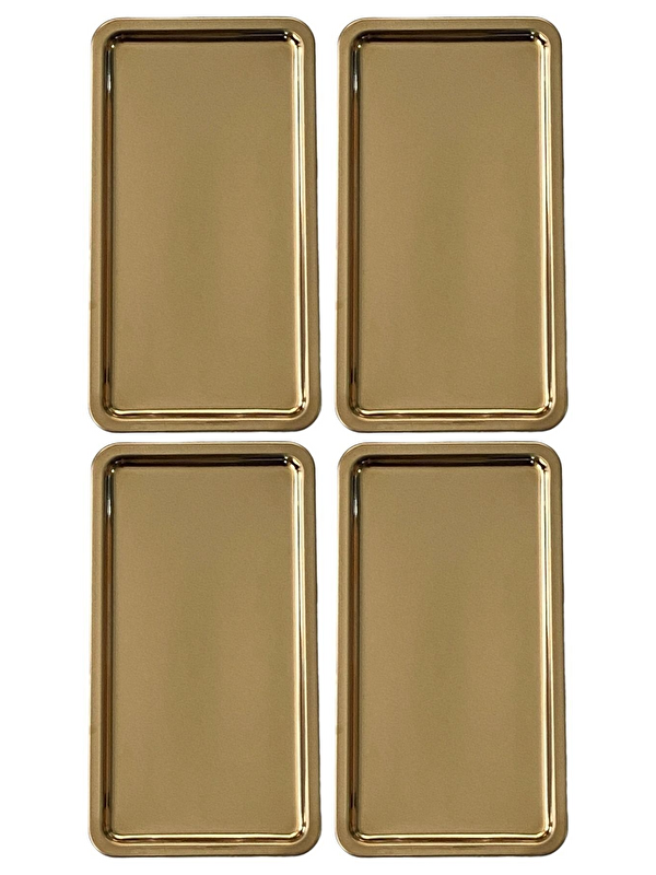 Kitchen Design Lab Paslanmaz Çelik Gold Renk Dikdörtgen Geniş Metal Düz Sunum Tepsisi Çay Kahve Tatlı Sunum 4 Adet