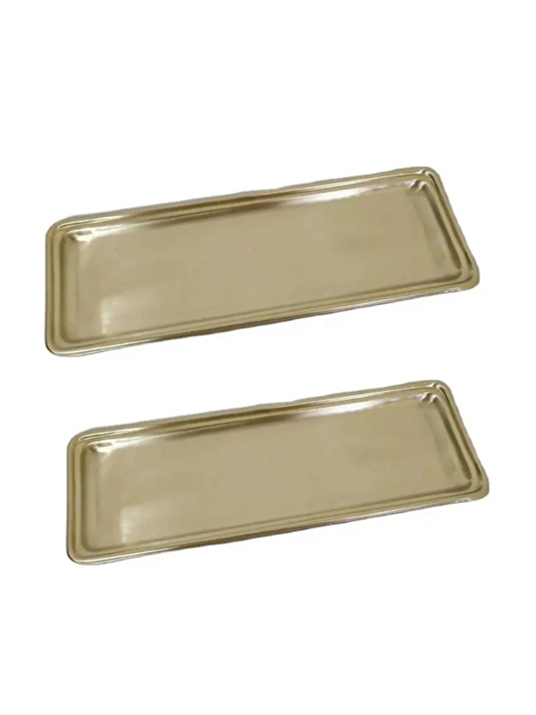 Kitchen Design Lab Paslanmaz Çelik Gold Renk Dikdörtgen Dar Metal Düz Sunum Tepsisi  2 Adet