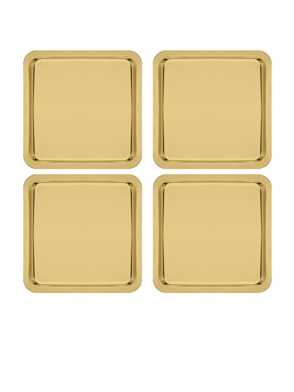 Kitchen Design Lab Paslanmaz Çelik Gold Renk Sunum Tepsisi 21 x21 cm Çay Kahve Pasta Tatlı Servis Sunum Tepsisi 4 Adet