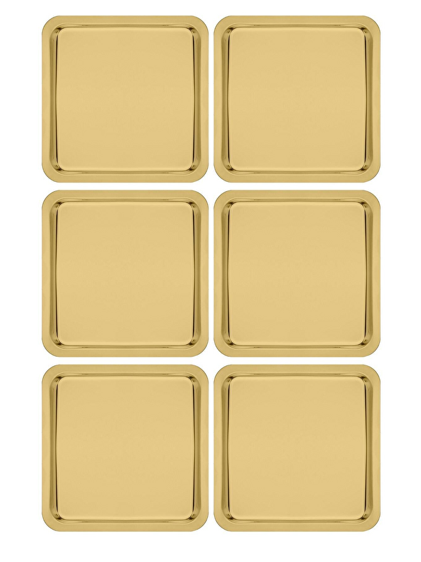 Kitchen Design Lab Paslanmaz Çelik Gold Renk Sunum Tepsisi 21 x21 cm Çay Kahve Pasta Tatlı Servis Sunum Tepsisi 6 Adet