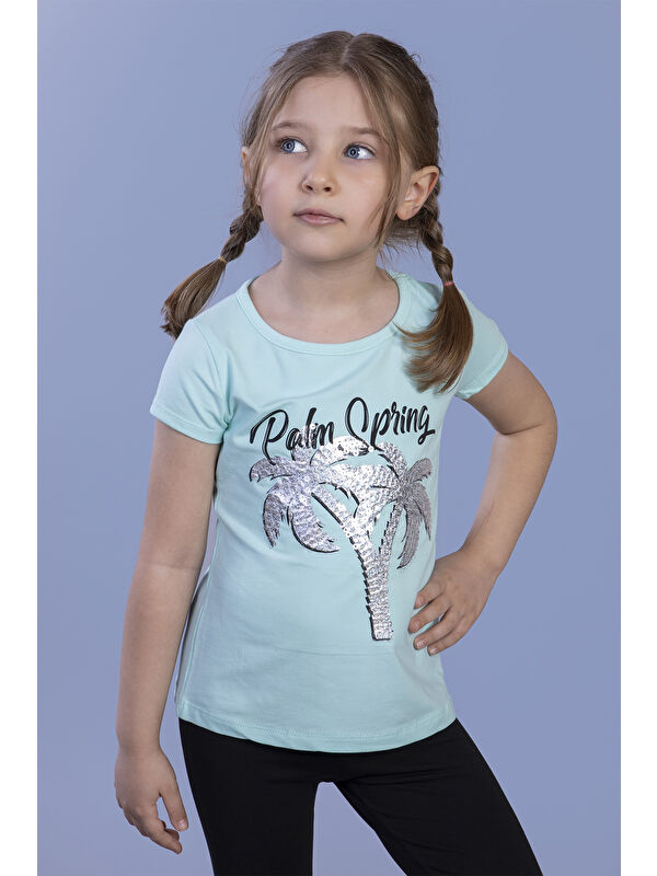 Toontoykids Kız Çocuk Pullu Palmiye Nakışlı Tişört