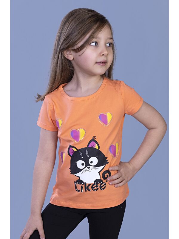 Toontoykids Kız Çocuk Likee Kedi Baskılı Tişört
