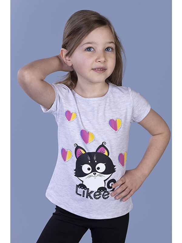 Toontoykids Kız Çocuk Likee Kedi Baskılı Tişört