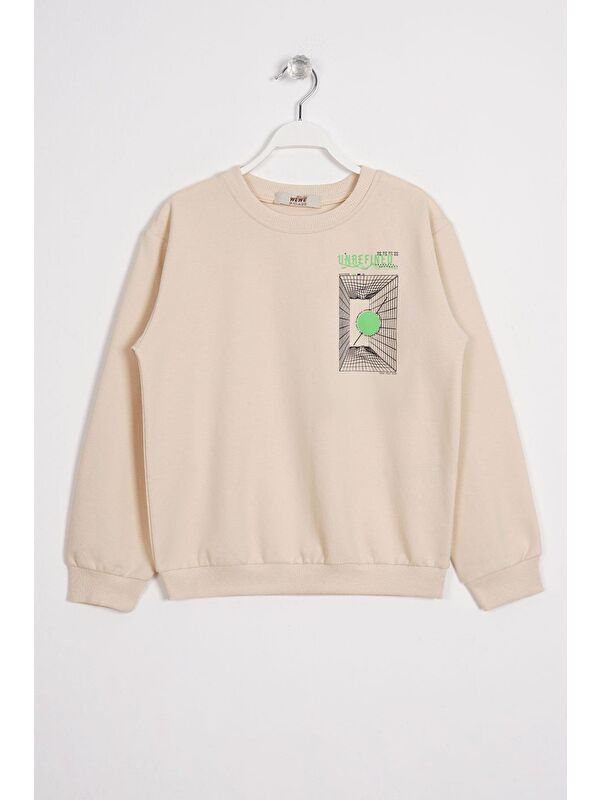 Zepkids Ön Arka Dijital Baskı Detaylı Taş Renk Erkek Çocuk Sweatshirt