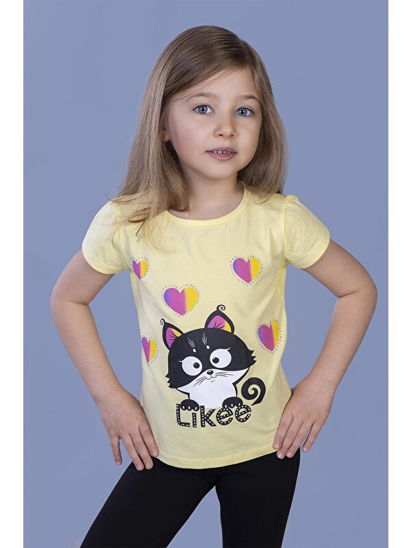 Toontoykids Kız Çocuk Likee Kedi Baskılı Tişört