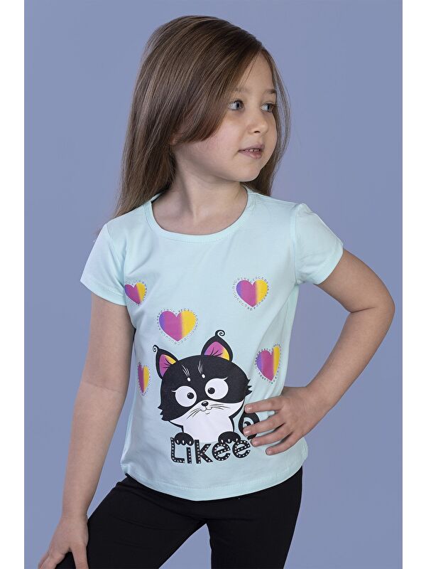 Toontoykids Kız Çocuk Likee Kedi Baskılı Tişört