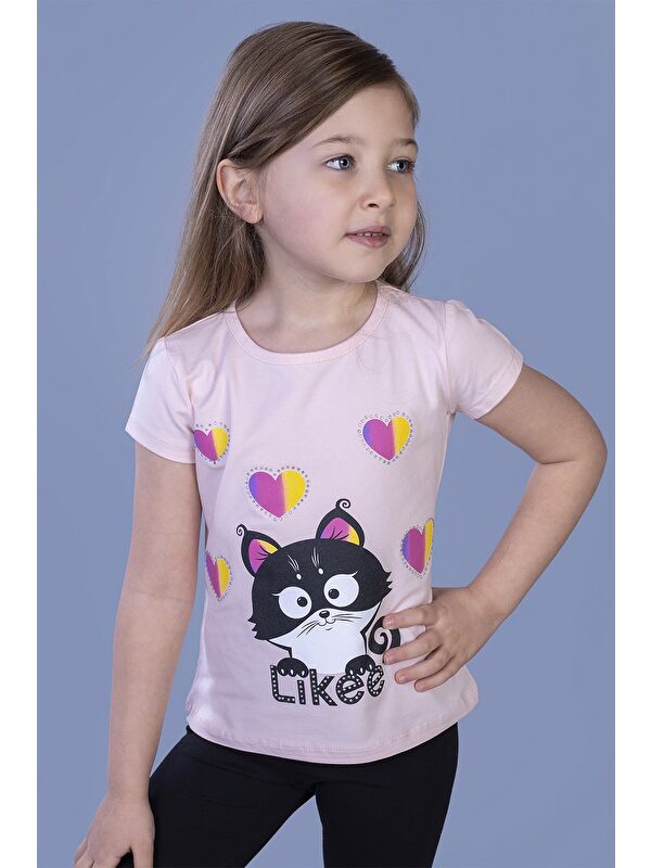 Toontoykids Kız Çocuk Likee Kedi Baskılı Tişört