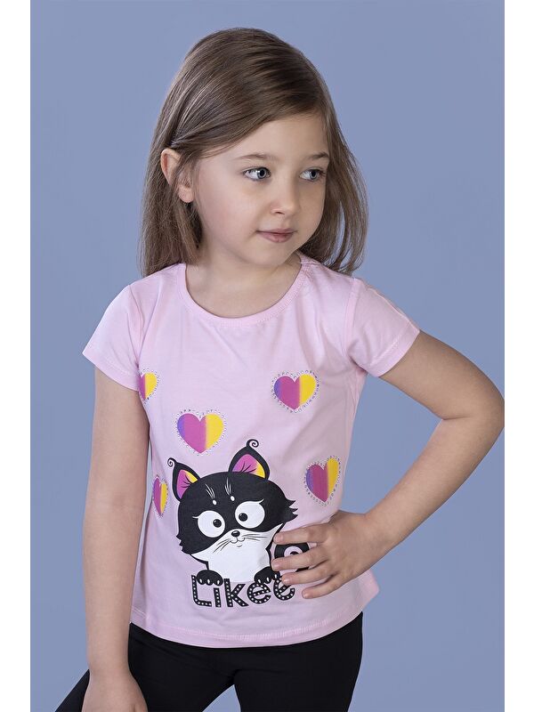 Toontoykids Kız Çocuk Likee Kedi Baskılı Tişört