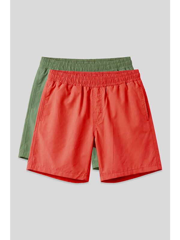 Tommylife Standart Fit Basic 2li Paket Haki-Oranj Erkek Deniz Şortu - 81237