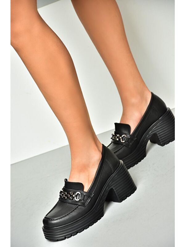 R9960560 Siyah Kadın Topuklu Loafer Ayakkabı - Görsel 6