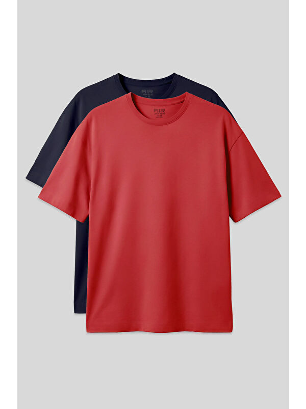 Air Jones Oversize Fit Basic 2li Paket Lacivert-Fiesta Erkek T-Shirt - 88353