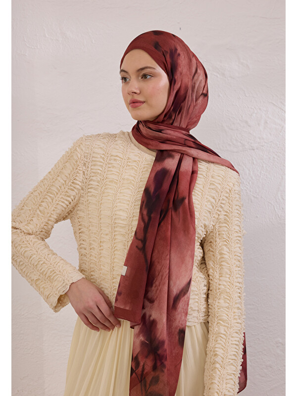 Fresh Scarfs Dark Flora Desen Rami Şal Koyu Kiremit
