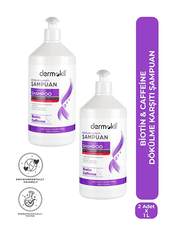 Dermokil Biotin & Caffeine Dökülme Karşıtı Şampuan 1 Litre x 2 Adet
