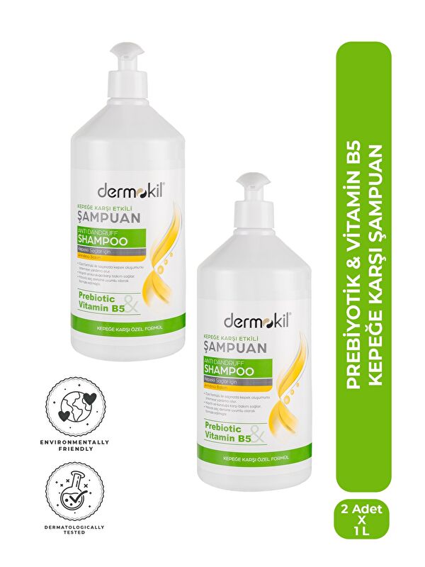 Dermokil Prebiyotik & Vitamin B5 Kepeğe Karşı Şampuan 1 Litre x 2 Adet