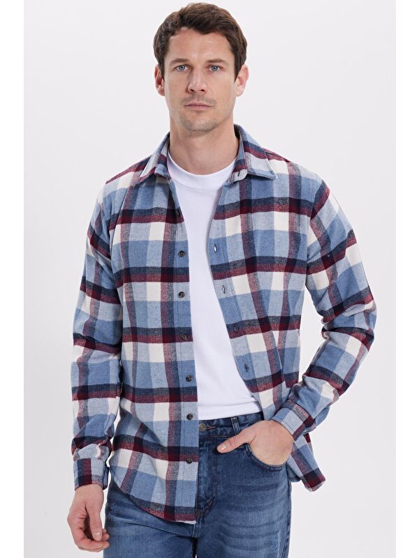TUDORS Erkek Slim Fit Dar Kesim Kareli Kışlık Oduncu Gömlek