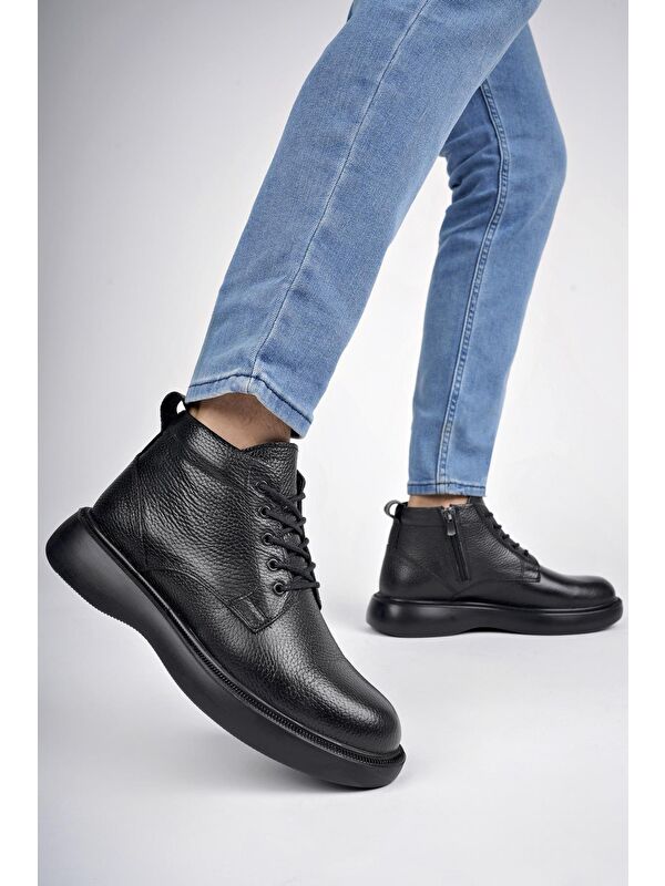 BERNARD Hakiki Deri Bağcıklı Fermuarlı Kaymaz Taban Casual Erkek Bot - Görsel 6