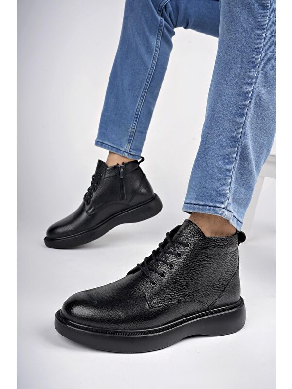 BERNARD Hakiki Deri Bağcıklı Fermuarlı Kaymaz Taban Casual Erkek Bot - Görsel 8