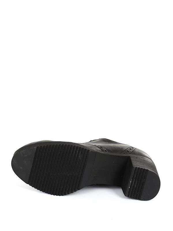 SİYAH Hakiki Deri Yuvarlak Burun Orta Topuklu Kauçuk Taban Bağcıklı Kadın Ayakkabı 24231 - Görsel 8