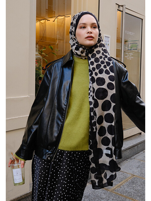Fresh Scarfs Polka Dots Desen Rami Şal Siyah