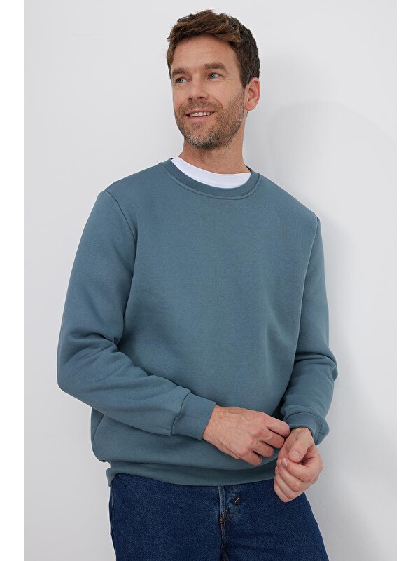 TUDORS Unisex Relax Fit Rahat Kesim Pamuklu 3 İplik İçi Polarlı Gri Bisiklet Yaka Sweatshirt