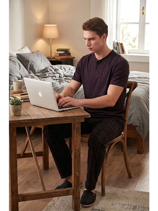 Buratti Pamuklu Regular Fit Kareli Kısa Kollu Pijama Takımı 6096860