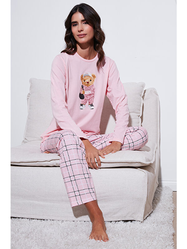 Lela Pamuklu Regular Fit Baskılı Bisiklet Yaka Pijama Takımı 65723313