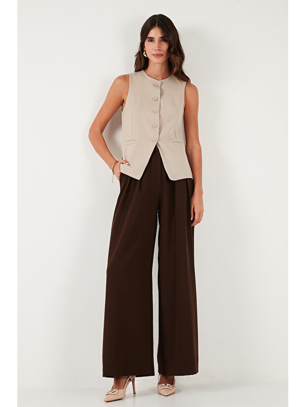 Lela Pile Detaylı Wide Leg Yüksek Bel Geniş Paça Pantolon 6522016
