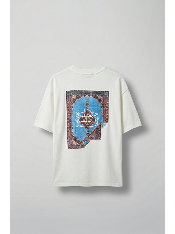 Abluka Online Erkek Sırtı Yamalı Oversize T-Shirt Beyaz