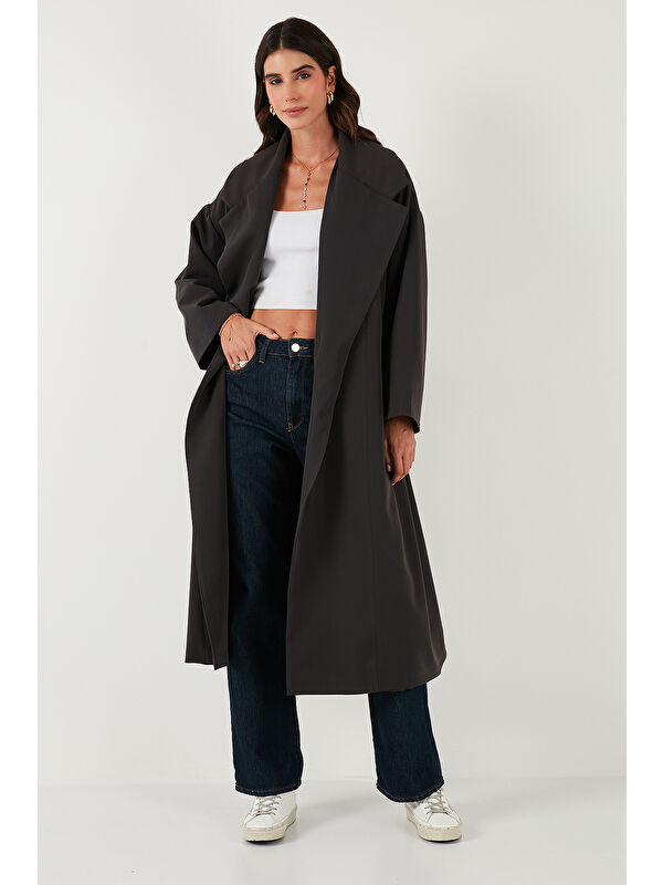 Lela Oversize Fit Kruvaze Yaka Kuşaklı Astarlı Trençkot 6839617