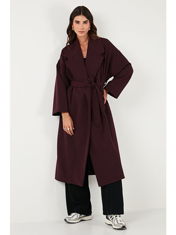 Lela Oversize Fit Kruvaze Yaka Kuşaklı Astarlı Trençkot 6839617