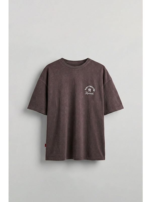 Abluka Online Erkek Oversize Yıkamalı Arkası Baskılı T-Shirt Kahverengi