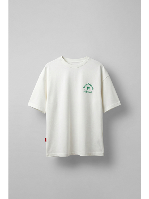 Abluka Online Erkek Oversize Yıkamalı Arkası Baskılı T-Shirt Ekru