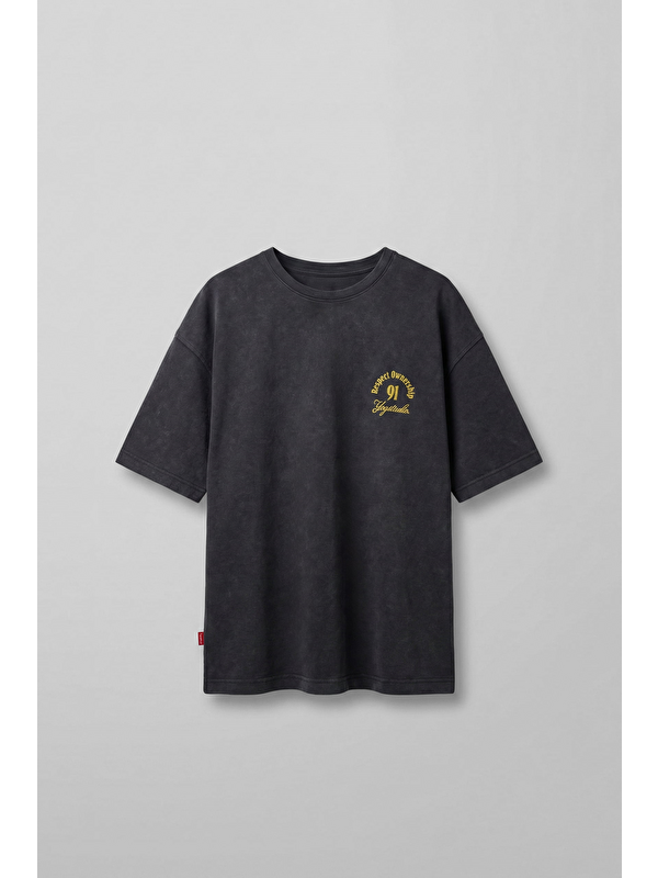 Abluka Online Erkek Oversize Yıkamalı Arkası Baskılı T-Shirt Siyah