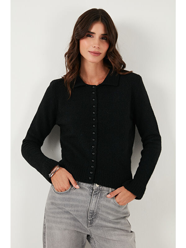 Lela Yün Karışımlı Regular Fit Düğmeli Polo Yaka Hırka 4617013