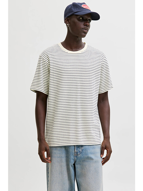 Jack & Jones Essentials Jjedover Pamuklu Relaxed Fit Çizgili Tişört 12288015